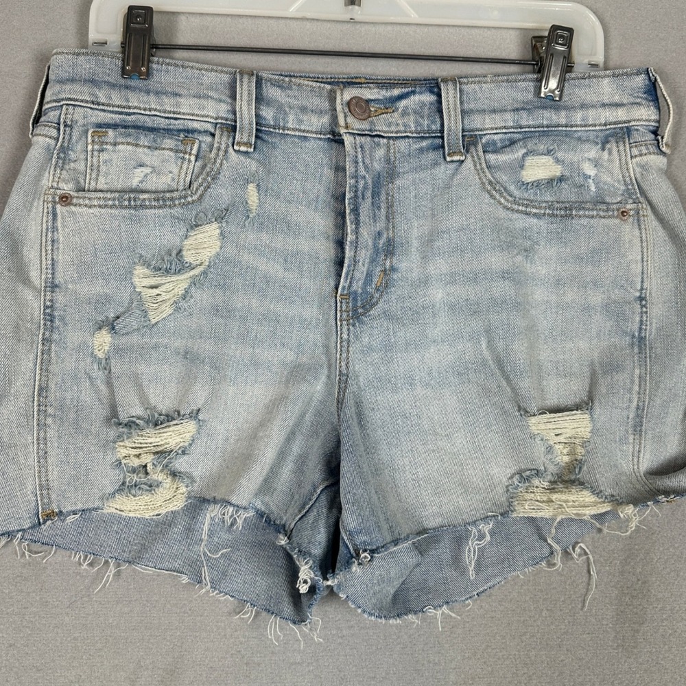Old Navy Shorts Women 8 Boyfriend Mid-Rise Blue Distressed Raw Hem Denim Stretch